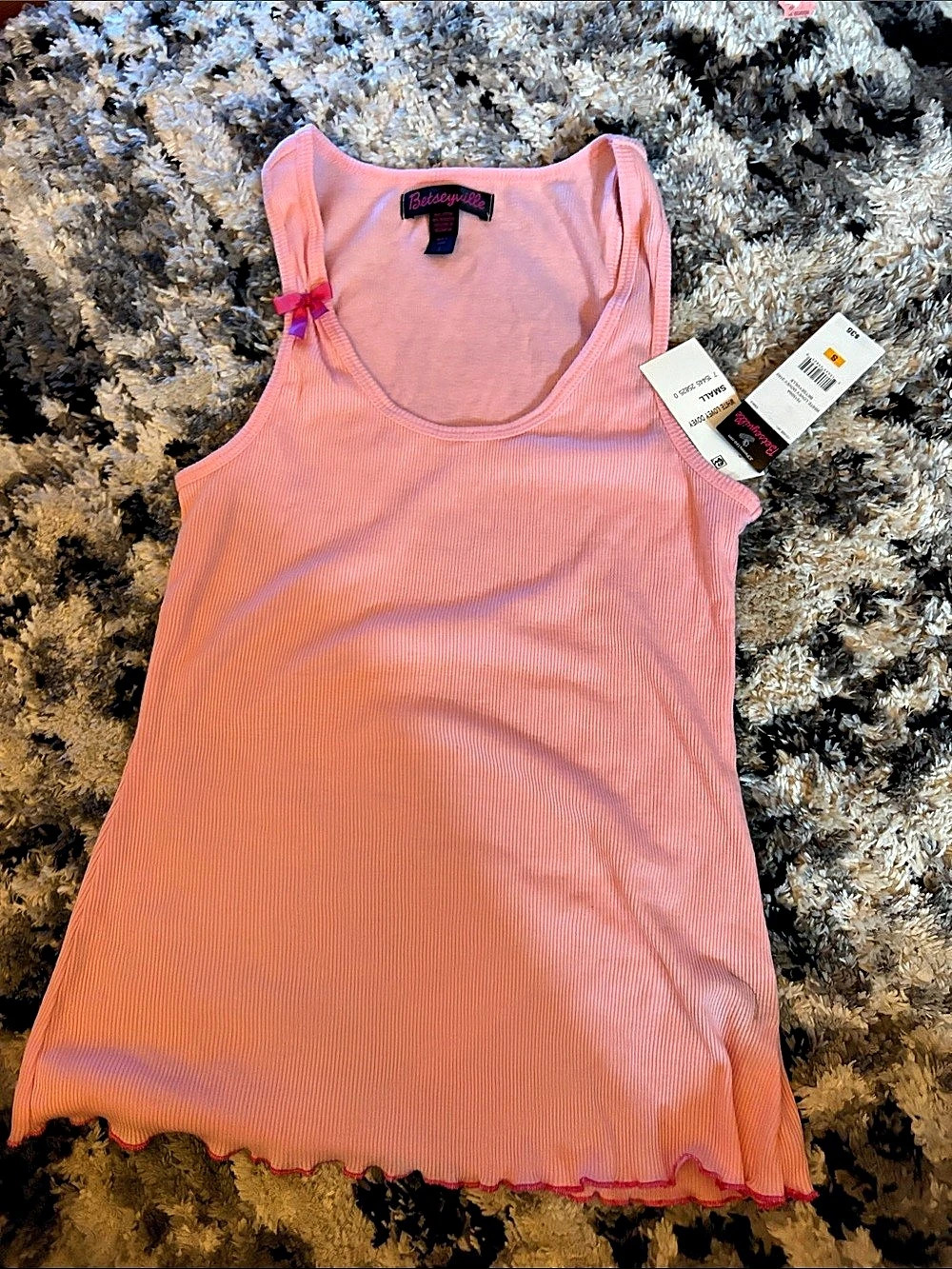 Betseyville Lovey Dovey Ribbed Tank Pink Small NWT